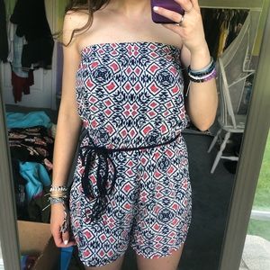 Strapless Patterned Romper w/ Tie